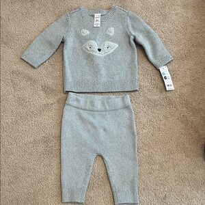 Carter's Gray Knit Fox Sweater and Pants Set